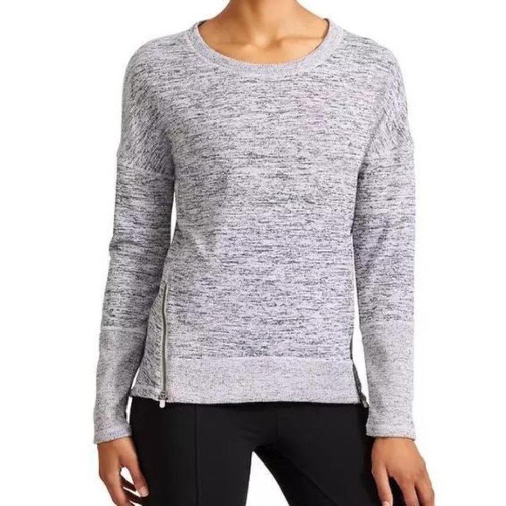 Athleta Blissful Sharkbite Sweatshirt Grey Heather Zippers High-Low Edgy Sweater